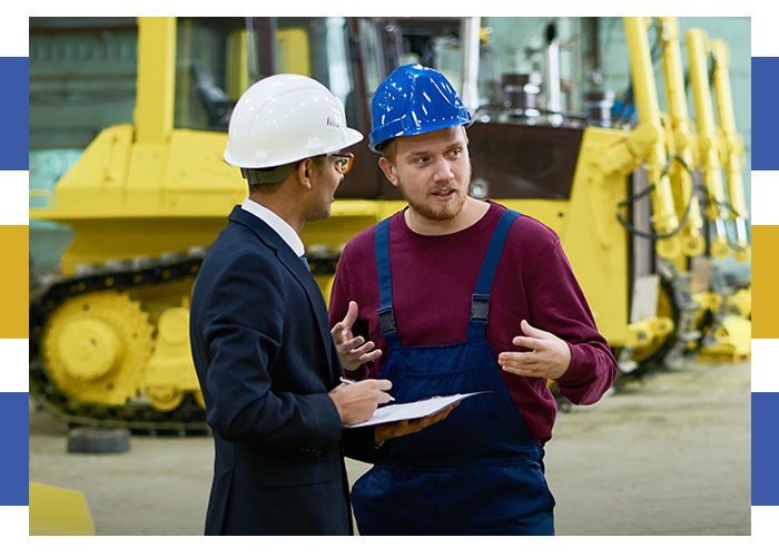 Financial advisor talking with a construction business owner