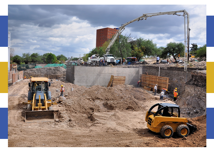 Construction site with heavy equipment in use