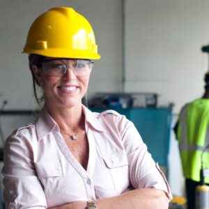 female construction worker smiling